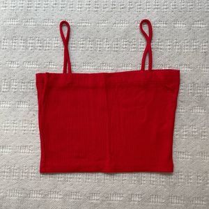 LF Emma & Sam Women's Red Ribbed Tube Top With Straps - Size XS